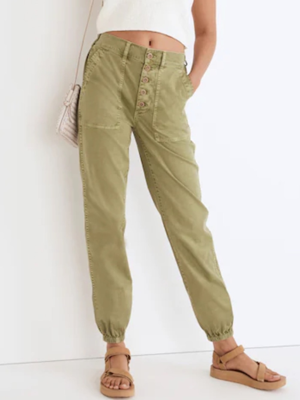Madewell Griff Pull-On Tapered Fatigue Cargo Pants High Rise Green Size 28